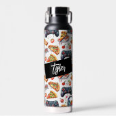 Videogames en pizza monogrammed waterfles (Voorkant)