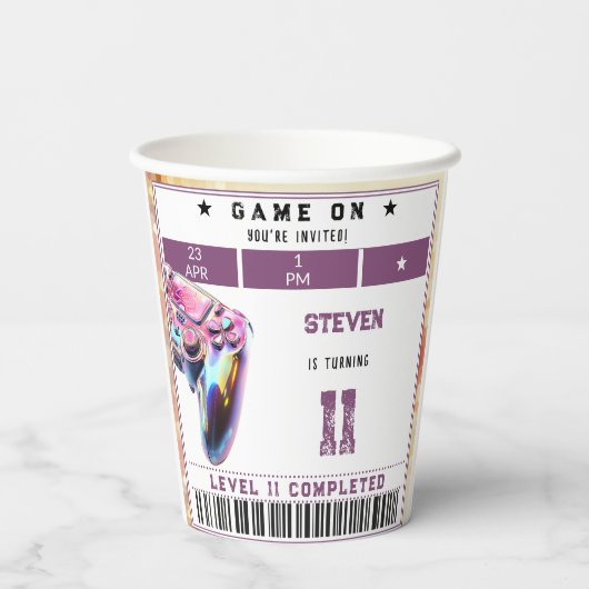 Videogames kinderverjaardag papieren bekers (Achterkant)