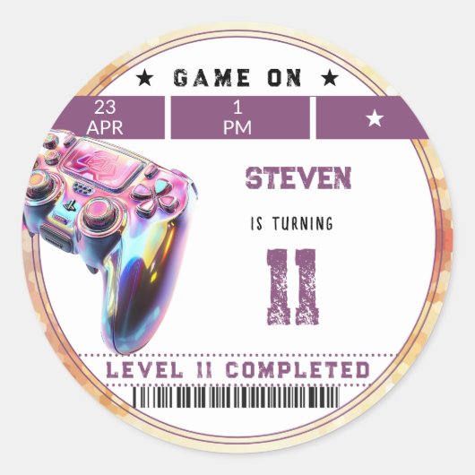 Videogames kinderverjaardag ronde sticker (Voorkant)