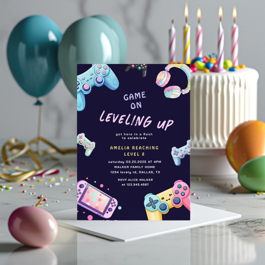 Videogames Pastel Schattige Kids Verjaardagsuitnod Kaart