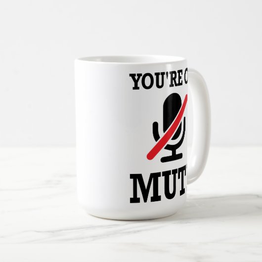 Videogesprek, thuis werken, je bent op stomme koffiemok (Voorkant rechts)