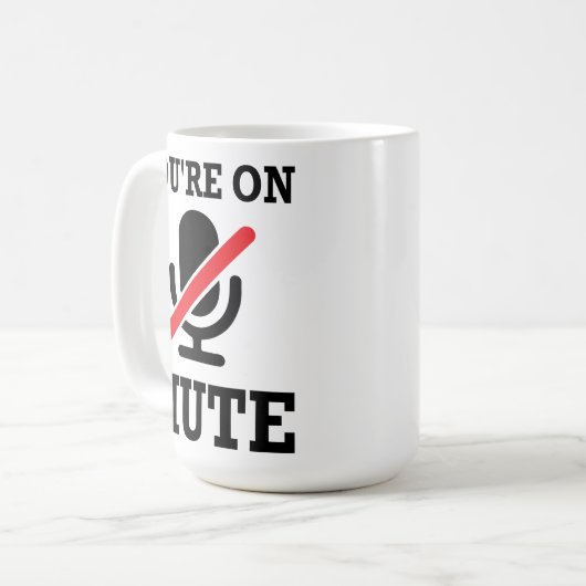 Videogesprek, thuis werken, je bent op stomme koffiemok (Voorkant links)