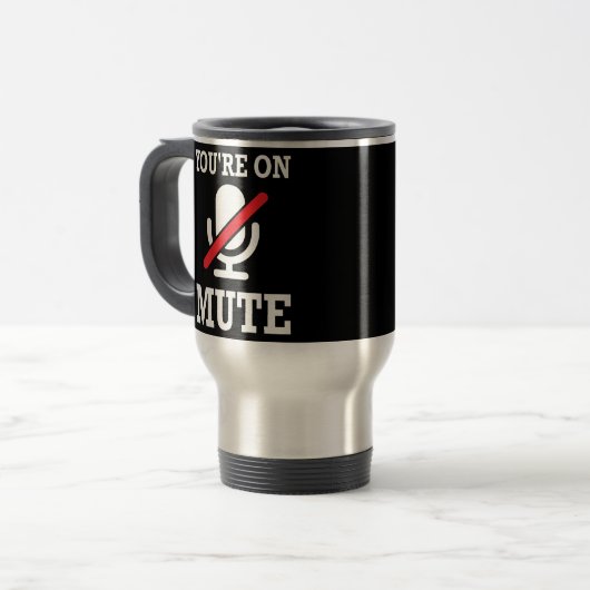 Videogesprek, thuis werken, je bent op stomme reisbeker (Voorkant links)