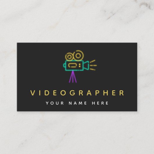 Videograaf filmmaker Video Neon Camera Visitekaartje (Voorkant)