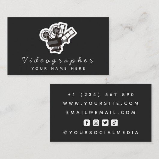 Videographer Eenvoudige zwart-wit sociale media Visitekaartje (Voorkant / Achterkant)