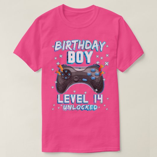 Videospel 14e gamer jongens Niveau 14 unlo T-shirt (Design voorkant)