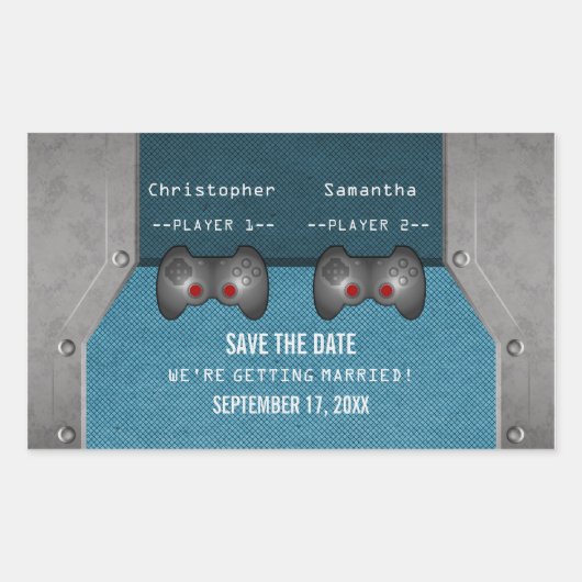 Videospel Bewaar de Datum Stickers, Blauw Rechthoekige Sticker (Voorkant)