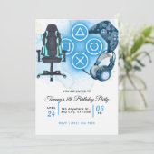 Videospel blauwe verjaardag kaart (Staand voorkant)