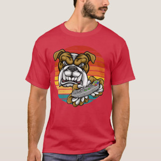 Videospel Bulldog Gamer Gaming Retro Zonsondergang T-shirt