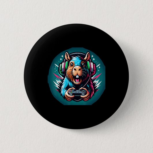 Videospel Capybara Gaming Ronde Button 5,7 Cm (Voorkant)