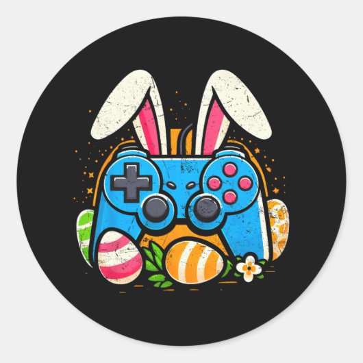 Videospel Controlle Paashaas Gamer Boys Mannen 1 Ronde Sticker (Voorkant)