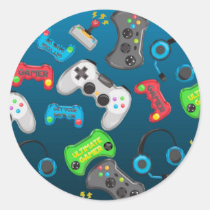 Videospel Controllers Gamer Verjaardagsfeestje Fav Ronde Sticker