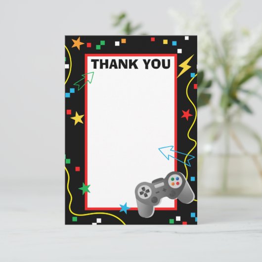 Videospel Dank u kaart - Spel op Verjaardagsfeestj (Staand voorkant)