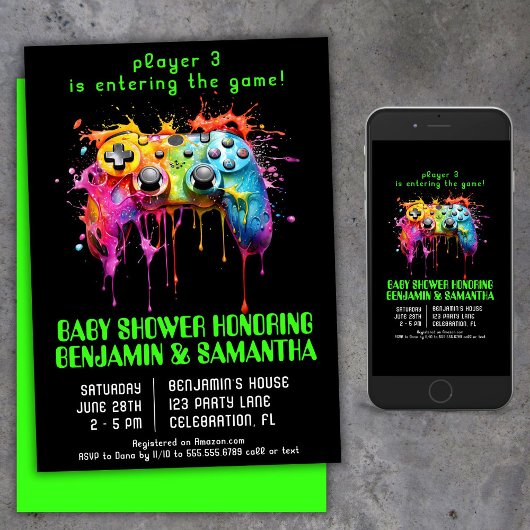 Videospel Gamer Neutraal Baby shower Kaart