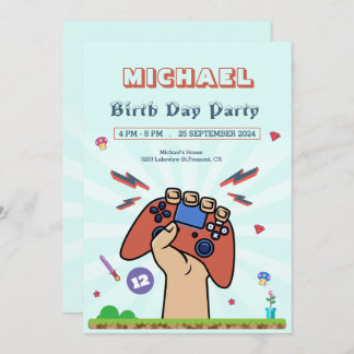 Videospel Kinderen Verjaardag Party Uitnodiging
