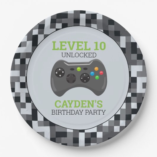 Videospel Level Up Controller Verjaardagsfeestje Papieren Bordje (Voorkant)
