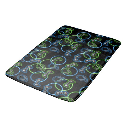 Videospel Neon Blauw & Groen Patroon Badmat (Gekanteld)