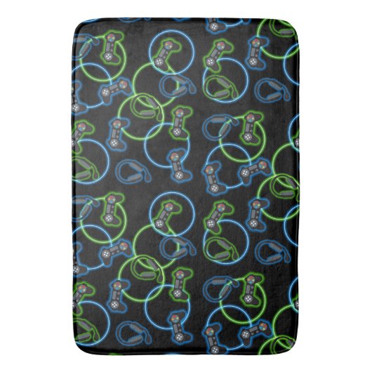 Videospel Neon Blauw & Groen Patroon Badmat (Voorkant Verticaal)