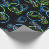 Videospel Neon Blauw & Groen Patroon Cadeaupapier (Hoek)