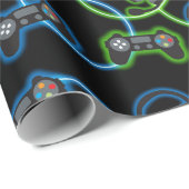 Videospel Neon Blauw & Groen Patroon Cadeaupapier (Rol Hoek)