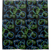 Videospel Neon Blauw & Groen Patroon Douchegordijn (Voorkant)