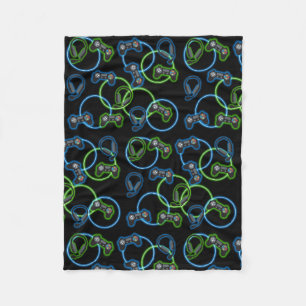 Videospel Neon Blauw & Groen Patroon Fleece Deken