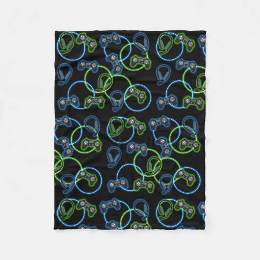 Videospel Neon Blauw & Groen Patroon Fleece Deken (Voorkant)