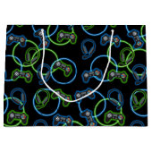 Videospel Neon Blauw & Groen Patroon Groot Cadeauzakje (Voorkant)