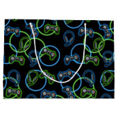 Videospel Neon Blauw & Groen Patroon Groot Cadeauzakje (Achterkant)