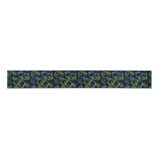 Videospel Neon Blauw & Groen Patroon Grosgrain Lint (Voorkant)