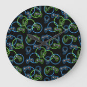 Videospel Neon Blauw & Groen Patroon Grote Klok (Voorkant)