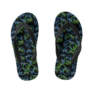 Videospel Neon Blauw & Groen Patroon Kinder Teenslippers