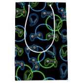 Videospel Neon Blauw & Groen Patroon Medium Cadeauzakje (Voorkant)