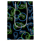Videospel Neon Blauw & Groen Patroon Medium Cadeauzakje (Achterkant)