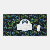 Videospel Neon Blauw & Groen Patroon Monogram Bureaumat (Keyboard & Muis)