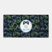 Videospel Neon Blauw & Groen Patroon Monogram Bureaumat (Voorkant)
