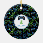 Videospel Neon Blauw & Groen Patroon Monogram Keramisch Ornament (Achterkant)