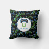 Videospel Neon Blauw & Groen Patroon Monogram Kussen (Achterkant)