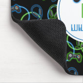 Videospel Neon Blauw & Groen Patroon Monogram Muismat (Hoek)