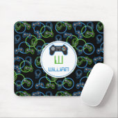 Videospel Neon Blauw & Groen Patroon Monogram Muismat (Met muis)
