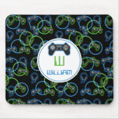 Videospel Neon Blauw & Groen Patroon Monogram Muismat (Voorkant)