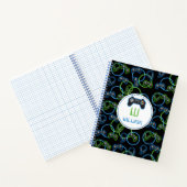 Videospel Neon Blauw & Groen Patroon Monogram Notitieboek (Binnen)