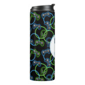 Videospel Neon Blauw & Groen Patroon Monogram Thermosbeker (Gedraaid links)