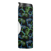 Videospel Neon Blauw & Groen Patroon Monogram Thermosbeker (Geroteerd rechts)