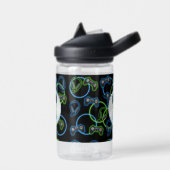 Videospel Neon Blauw & Groen Patroon Monogram Waterfles (Links)