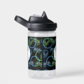 Videospel Neon Blauw & Groen Patroon Monogram Waterfles (Rechts)