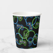 Videospel Neon Blauw & Groen Patroon Papieren Bekers (Achterkant)