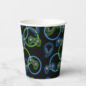 Videospel Neon Blauw & Groen Patroon Papieren Bekers (Links)