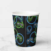Videospel Neon Blauw & Groen Patroon Papieren Bekers (Rechts)