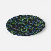 Videospel Neon Blauw & Groen Patroon Papieren Bordje (Gekanteld)